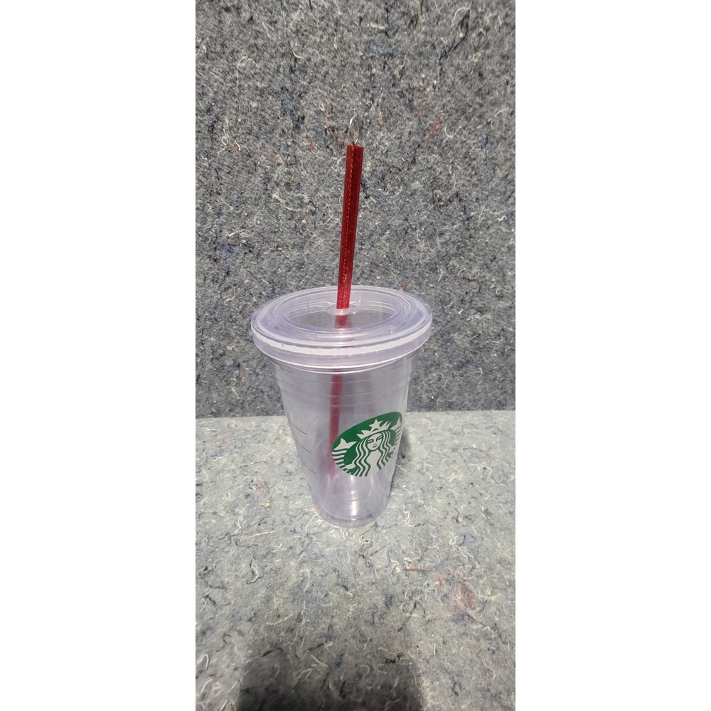 Starbucks 2012 Reusable Clear Plastic Insulated Cup 16 oz Tumbler Straw